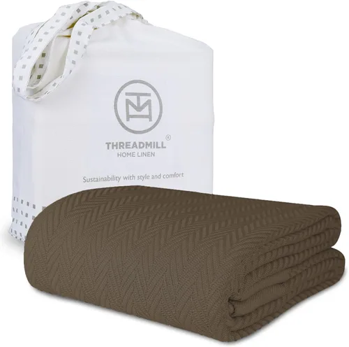 Miniatura 20 de Threadmill Home - Manta de lino de tamaño King, 100% algodón, color blanco, con diseño espiga., Algodón, Plateado, gemelo Gris claro