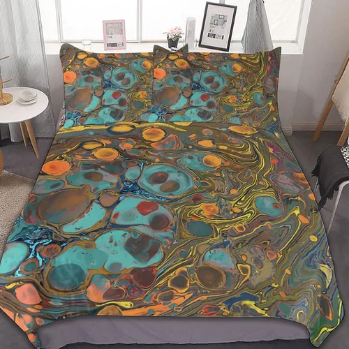 Miniatura 14 de Juego de 3 piezas de edredón neón que brilla en la oscuridad, funda de almohada de microfibra con cremallera para cama matrimonial, Queen