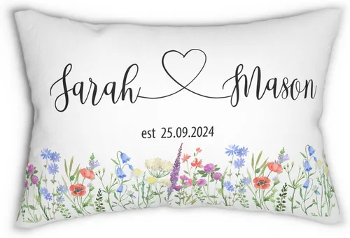 Miniatura 20 de Funda de almohada personalizada para boda con nombres de la pareja y fecha personalizada, almohada con monograma para aniversario de boda, Design #17