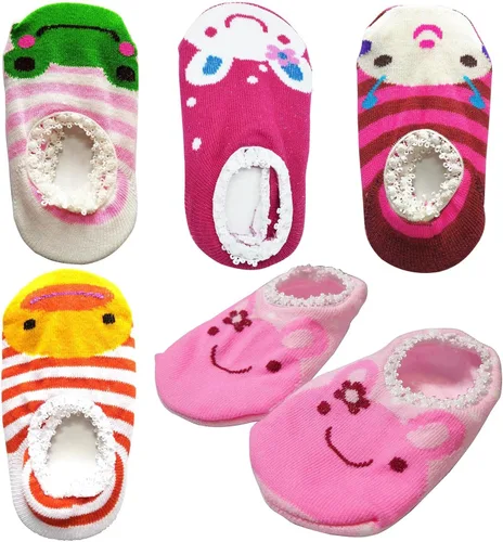 CXP Good Goods Baby Girls' Anti Slip Skid Socks Baby Walker Toddler Cute Stripes Boat Socks for 6-18 Months (5 Pairs)