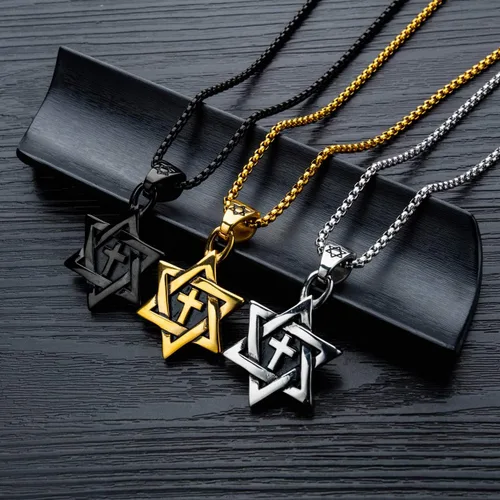 Miniatura 4 de Rehoboth Star of David - Collar con colgante de cruz Megan de seis puntas para niños hombres o mujeres cadena de acero inoxidable de 240in