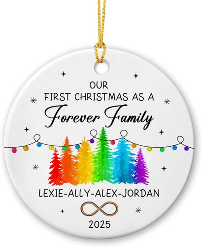 Miniatura 20 de All for Love - Adorno de cerámica LGBT arcoíris para Navidad 2025, adorno de Navidad personalizado para parejas, orgullo gay/lesbiano, adorno