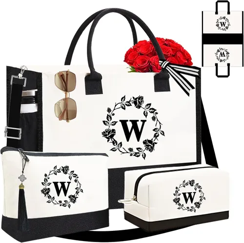 Miniatura 21 de Adyoung - Bolsas de mano con monograma, 3 bolsas de mano personalizadas con iniciales para mujeres, regalos de cumpleaños, bolsa de lona con letras
