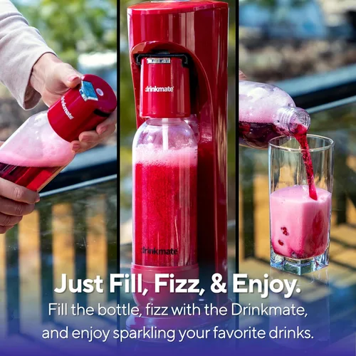 Miniatura 4 de DrinkMate OmniFizz - Fabricante de agua con gas y refrescos, carbonata cualquier bebida, cilindro de CO2 no incluido (Rojo Real)