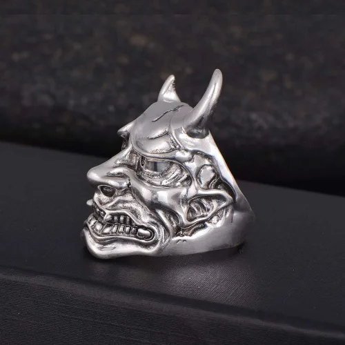 Miniatura 3 de Hannya Mask Ring Japanese Jewelry Mens Big Statement Biker Cool Devil Rings