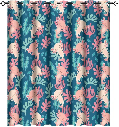 Miniatura 37 de Cortinas abstractas de ajolote con diseño de galaxia, colorido, peces, animales, ajolote, aislamiento térmico, oscurecimiento y reducción de ruido