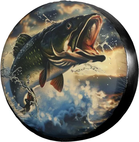 Miniatura 49 de Dujiea Bass Fish - Cubierta de neumático de repuesto con orificio para cámara de respaldo, cubierta universal de rueda y protector de neumáticos