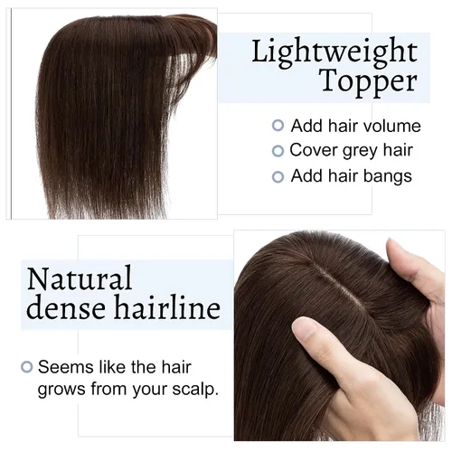 Miniatura 3 de SEGOHAIR Toppers de cabello humano real con flequillo, 2.8 x 5.1 in, base de seda con clip, piezas superiores de Wiglet añaden volumen, 6 pulgadas