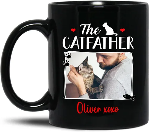 Miniatura 11 de Taza de café personalizada con nombre y foto de gato, marco de fotos personalizado para gato, taza de café negra de 11 onzas y 15 onzas, taza de té