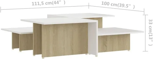 Miniatura 2 de Juego de 2 mesas auxiliares de madera de roble blanco y Sonoma, mesa auxiliar para sala de estar, hogar, oficina, 43.9 x 19.7 x 13 pulgadas