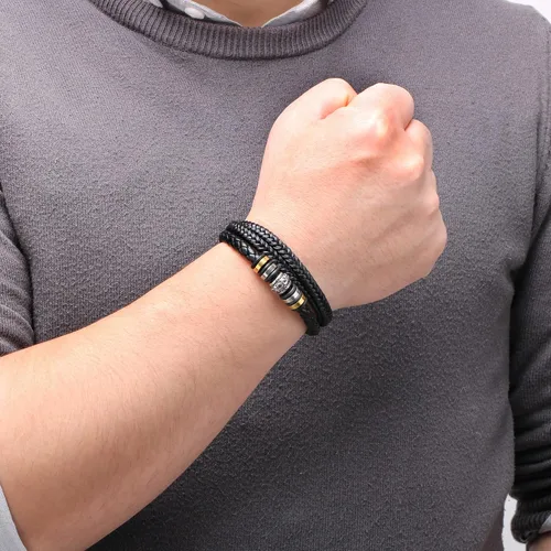 Miniatura 3 de JoycuFF Men Leather Bracelet Gifts for Birthday Christmast Braided Bracelet for Boyfriend Son Grandson Brother Son 7.58.59 inches Wristband