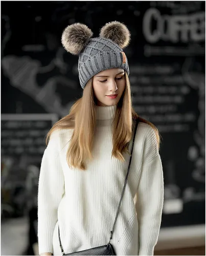 Miniatura 3 de Arctic Paw Womens Winter Hat Cable Knit Beanie for Women Faux Fur Pompom Ears