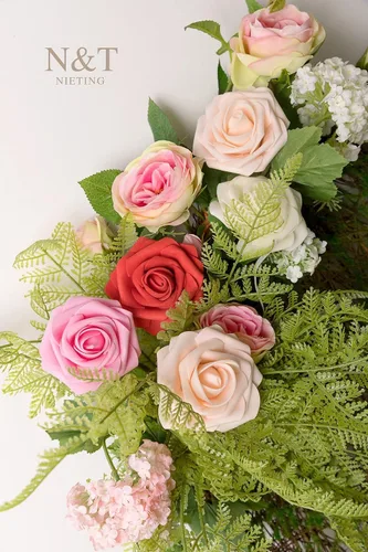Miniatura 77 de N&T NIETING Flores artificiales, rosas artificiales de color rosa intenso, 50 piezas de flores falsas con tallo para ramos de boda DIY, centros