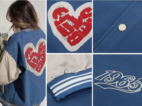 Miniatura 5 de Aelfric Eden Chaqueta universitaria con estampado de amor y letras para hombre, chaqueta de béisbol con gráficos vintage, unisex, ropa de calle