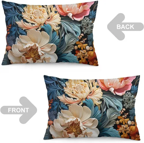 Miniatura 4 de Fundas de almohada florales azules de 12 x 20 pulgadas para primavera y verano, funda de cojín decorativa con cremallera, fundas de almohada