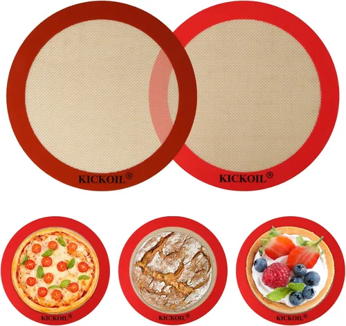 Juego de 2 alfombrillas redondas de silicona para hornear de 9 pulgadas, antiadherentes, reutilizables, resistentes al calor, para pan, galletas,