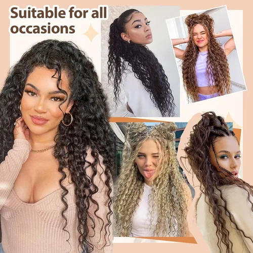 Miniatura 5 de Flufymooz Extensión de cola de caballo, 26 pulgadas, estilo bohemio, con cordón, extensiones de cabello para mujer, cola de caballo larga, rizada