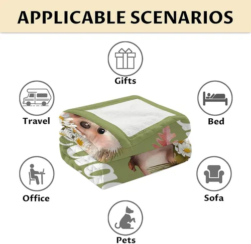 Miniatura 6 de Manta de erizo para regalar – Manta de 30 x 40 pulgadas para niños, manta de felpa suave verde para sofá, oficina