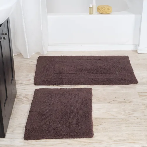 Lavish Home - Juego de 2 tapetes de baño de algodón, lavables a máquina, para baño, cocina o lavandería (color chocolate)