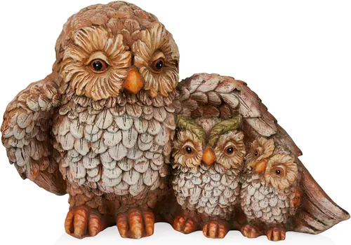Alpine Corporation QFC366HH - Estatua de jardín de búho para interiores y exteriores, estatua de la familia de búho amoroso, 11 pulgadas de alto,