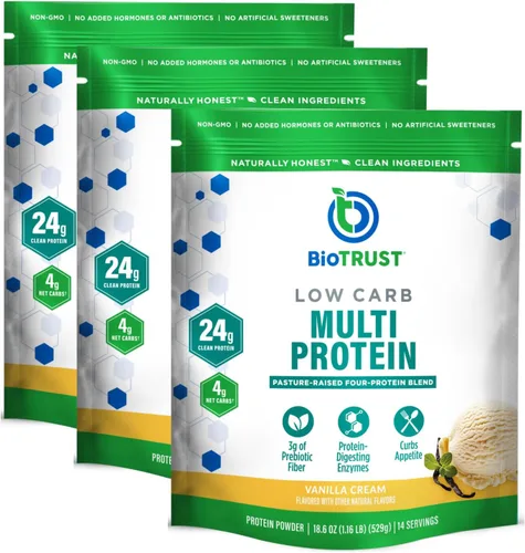 Miniatura 9 de BioTrust Proteína en polvo baja en carbohidratos, deliciosa mezcla de suero y caseína de vacas alimentadas con pasto, sin OMG, sin gluten (chocolate)