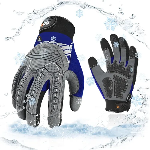 Miniatura 7 de Vgo... 1 par de guantes de trabajo de cuero sintético resistente, compatible con pantalla táctil (talla M, negro y rojo, SL9722)