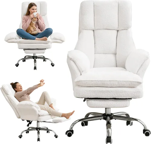 Cloud - Silla de oficina con patas cruzadas con reposapiés, silla ergonómica ejecutiva grande y alta, reposabrazos abatibles para mascotas, silla de