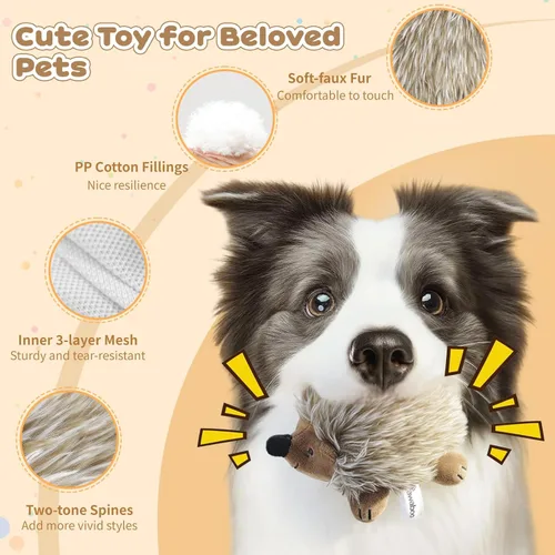 Miniatura 4 de Pawaboo Juguete de peluche para perro, [2 unidades] no tóxico, súper suave, de piel sintética, erizo, juguete de entrenamiento para morder, juguetes