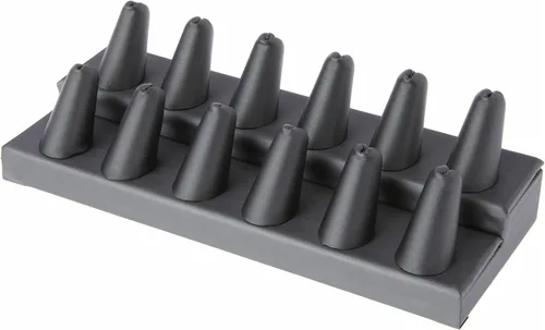 Plymor Pantalla de dedo de anillo de 2 niveles de piel sintética gris, doce en base rectangular, 8.125 pulgadas de ancho x 3.25 pulgadas de