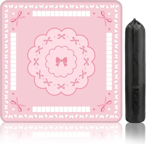 Miniatura 10 de Tapete de Mahjong rojo para mesa, tapete de mesa Mahjong de 31 x 31 pulgadas, antideslizante, reducción de ruido, con bolsa de transporte, cubierta