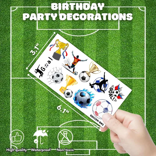 Miniatura 4 de 96 tatuajes temporales de fútbol para niños, calcomanías de fiesta deportiva con pelotas de fútbol y jugadores, divertidos recuerdos de fiesta