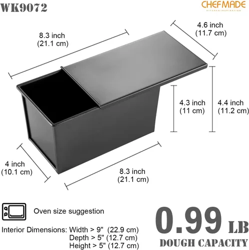 Miniatura 2 de CHEFMADE Molde para pan con tapa, antiadherente de 0.99 libras de capacidad de masa rectangular plana para hornear en horno