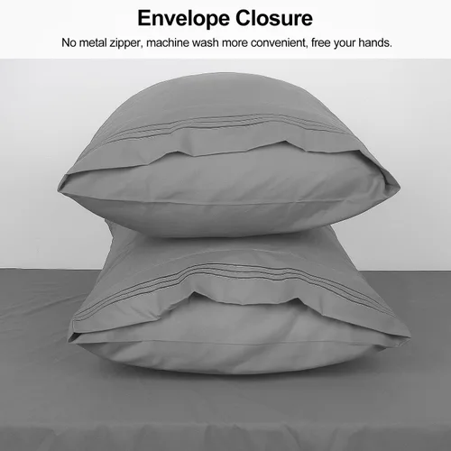 Miniatura 4 de Lirex Fundas de almohada (paquete de 2), fundas de almohada de microfibra cepillada suave de 1800 hilos, lavables a máquina, sin arrugas, Gris