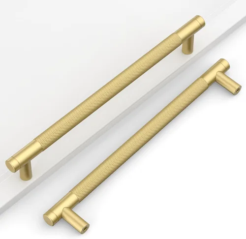 Miniatura 14 de Paquete de 10 tiradores de gabinete de cocina color oro cepillado de 5 pulgadas (128mm), manijas estriadas para cajones, accesorios para armarios