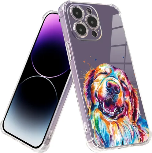 Miniatura 2 de Roemary Buffertech - Funda protectora para iPhone 13 Pro Max con diseño Golden Retriever, diseño de arcoíris con protector de pantalla