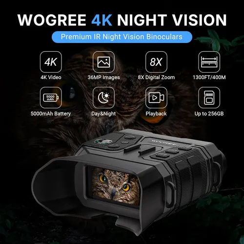 Miniatura 2 de Gafas de visión nocturna, prismáticos de visión nocturna 4K para adultos, foto de 36 MP, batería recargable de 5000 mAh, rango de 1300 pies, zoom