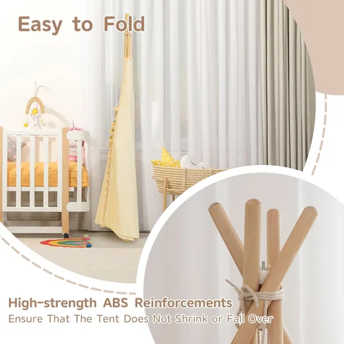 Miniatura 6 de WIRHAO Tienda de campaña tipi para niños con alfombrilla acolchada, lona de algodón, tipi con pompón para niños pequeños, tienda de campaña
