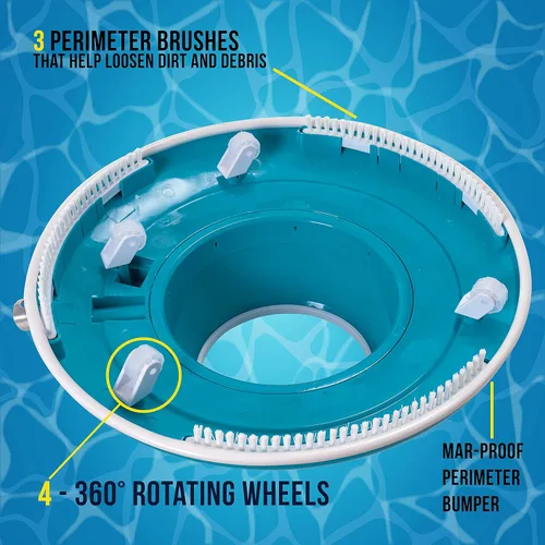 Miniatura 3 de U.S. Pool Supply Aspiradora profesional de hojas para piscina, cuerpo limpiador de piscina de 15 pulgadas, 8 chorros de presión, 4 ruedas