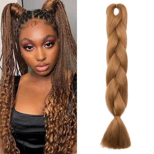 Miniatura 137 de Benehair Extensiones de cabello trenzado ombré de 24 pulgadas, 1 paquete de extensiones de cabello trenzado jumbo de alta temperatura, cabello