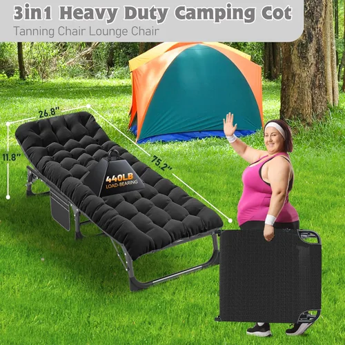 Miniatura 2 de ABORON Catre de Camping para Adultos de 28" Extra Ancho, Resistente 1200D Oxford Catre para Dormir, Cama de Campamento Plegable Portátil con Z Ébano