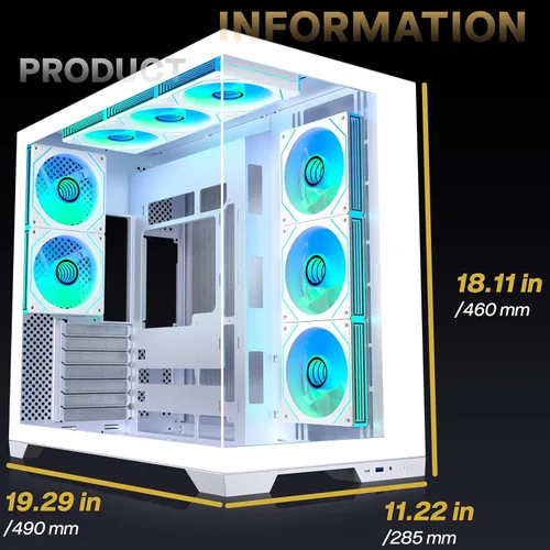 Miniatura 2 de KEDIERS PC CASE - 7 ventiladores ARGB preinstalados, carcasa de PC ATX de torre media con vidrio templado panorámico, carcasa de computadora