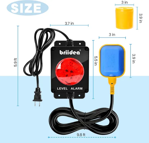 Miniatura 5 de briidea - Alarma de bomba de sumidero, alarma de tanque séptico de agua alta para interiores y exteriores con alerta acústica de 110 dB e indicador