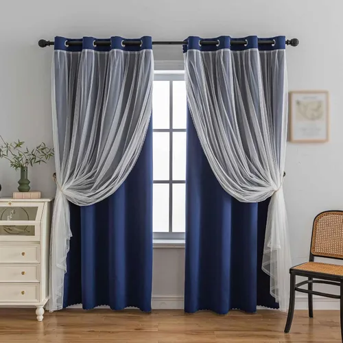 Miniatura 15 de indistar Cortinas Oscuras para el Hogar de Doble Capa con Capa Sólida y Transparente, Par de Paneles de Cortina con Ojales en la Parte Superior, 52