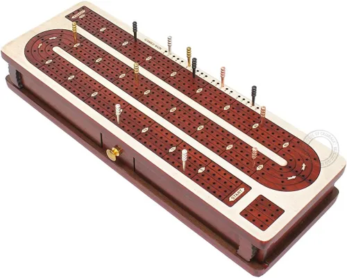 Miniatura 3 de House of Cribbage - Tabla de cuna continua con incrustaciones de madera de arce, madera de sangre, 4 pistas, espacio de almacenamiento separado