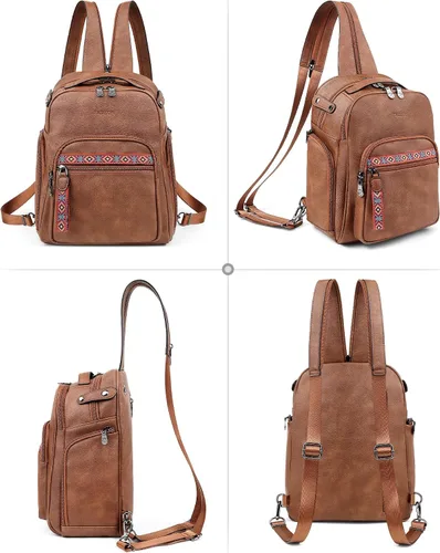 Miniatura 8 de FADEON Bolso bandolera grande para mujer, bolso cruzado de cuero de diseñador, mochila convertible, mochila antirrobo para viajes, 1 estilo retro 1