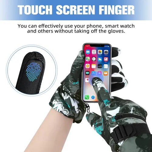 Miniatura 4 de Guantes de esquí de invierno con pantalla táctil, guantes de nieve impermeables para hombres y mujeres, guantes de snowboard cálidos para motos