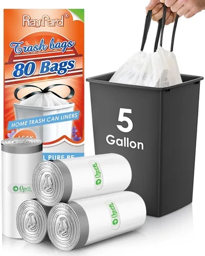 bolsas de basura con cordón fuerte, de 5 galones, 80 unidades, bolsas de basura pequeñas, bolsas de plástico pequeñas, forros para botes de basura