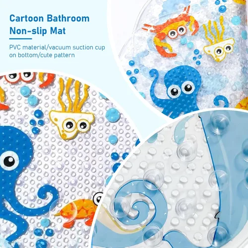 Miniatura 2 de Tapete de baño para niños pequeños, tapete de baño antideslizante de PVC de 15 x 28 pulgadas para niños, bonita alfombra de baño de dibujos animados