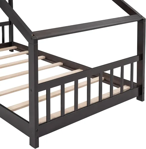 Miniatura 8 de Cama de madera Montessori con plataforma para niños con cabecero y estribo para niños, niñas, adolescentes, café expreso Espresso