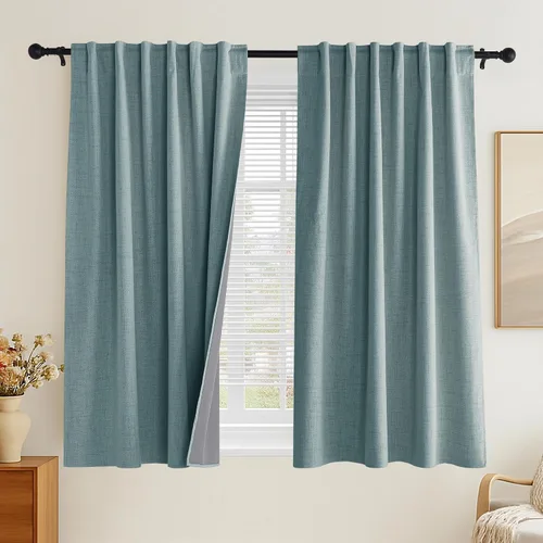 Miniatura 48 de PONY DANCE Cortinas de lino 100% opacas de 63 pulgadas de largo para dormitorio, sala de estar, oscurecimiento completo, bolsillo para barra